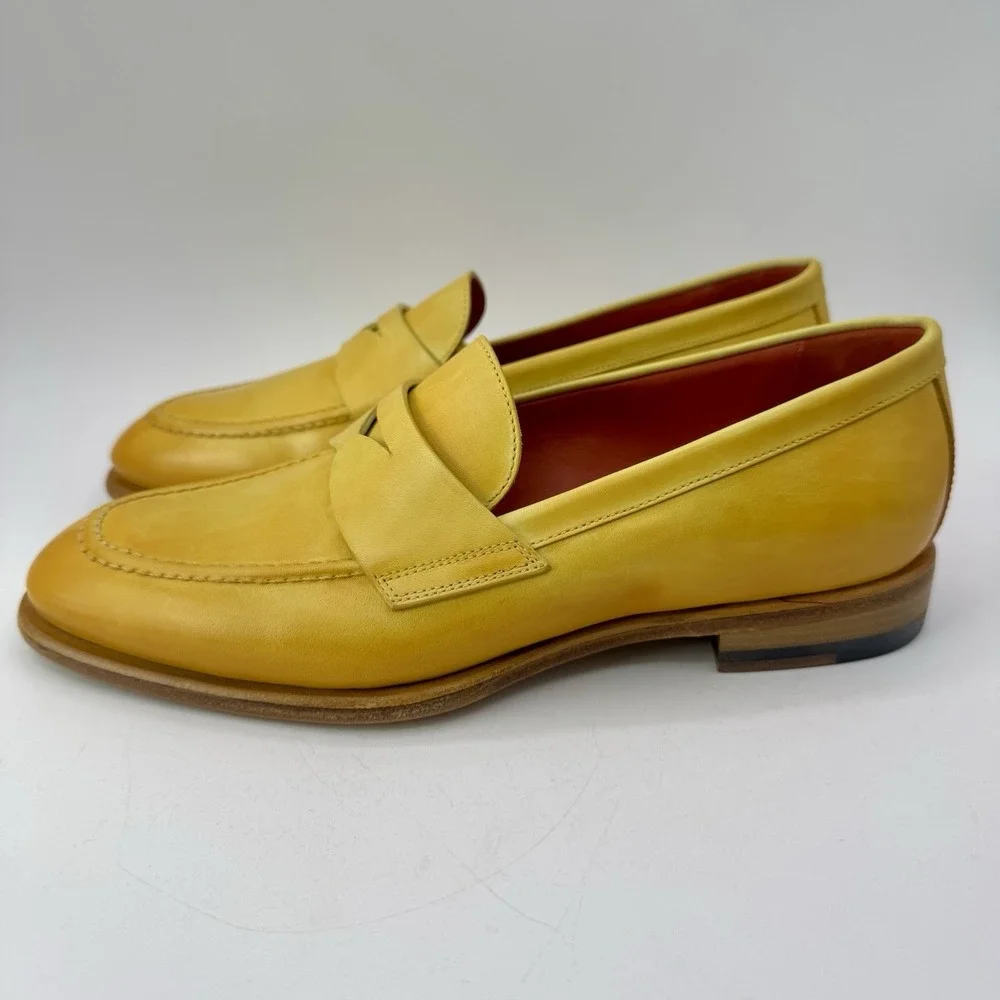 Santoni Famed Penny Loafers Women's Size 8 EU 38 Yellow‎ Ombre Italian Leather